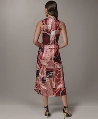Donna Karan New York Women's Printed Burnout High Cowl Neck Dress