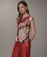 Donna Karan New York Women's Abstract Geo Print Burnout Cap Sleeve Top
