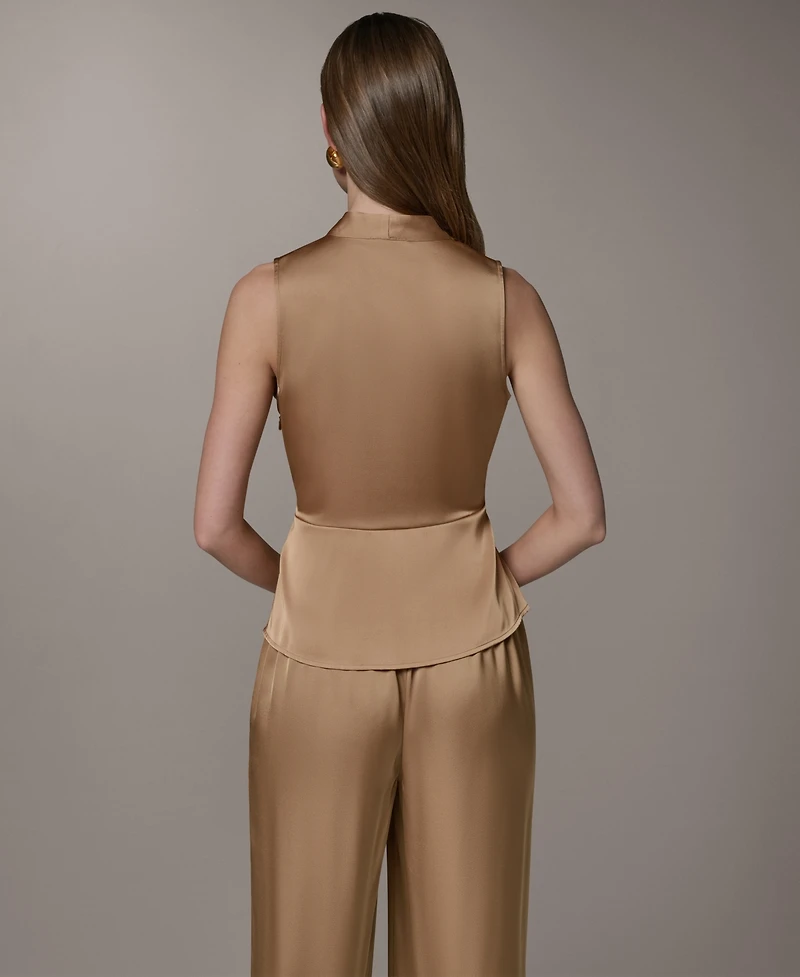 Donna Karan New York Women's Sleeveless Peplum Faux Wrap Top