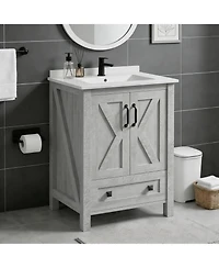 gaomon Bathroom Vanity with Ceramic Sink, Freestanding Cabinet with 2 Doors and Drawer Storage, Compact Design for Small Bathroom