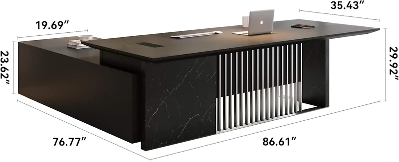 logicfox 86inch Large L Shaped Executive Desk with Universal Charging Ports and Cable Management
