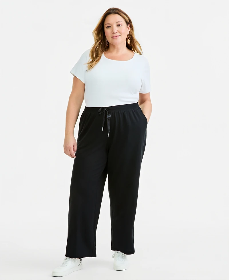 Style & Co Plus LuxLounge French Terry Wide-Leg Drawstring Pants, Macy's Exclusive
