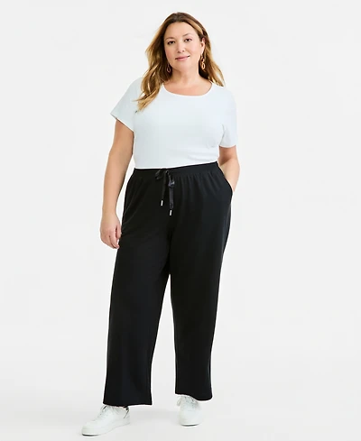 Style & Co Plus LuxLounge French Terry Wide-Leg Drawstring Pants, Macy's Exclusive