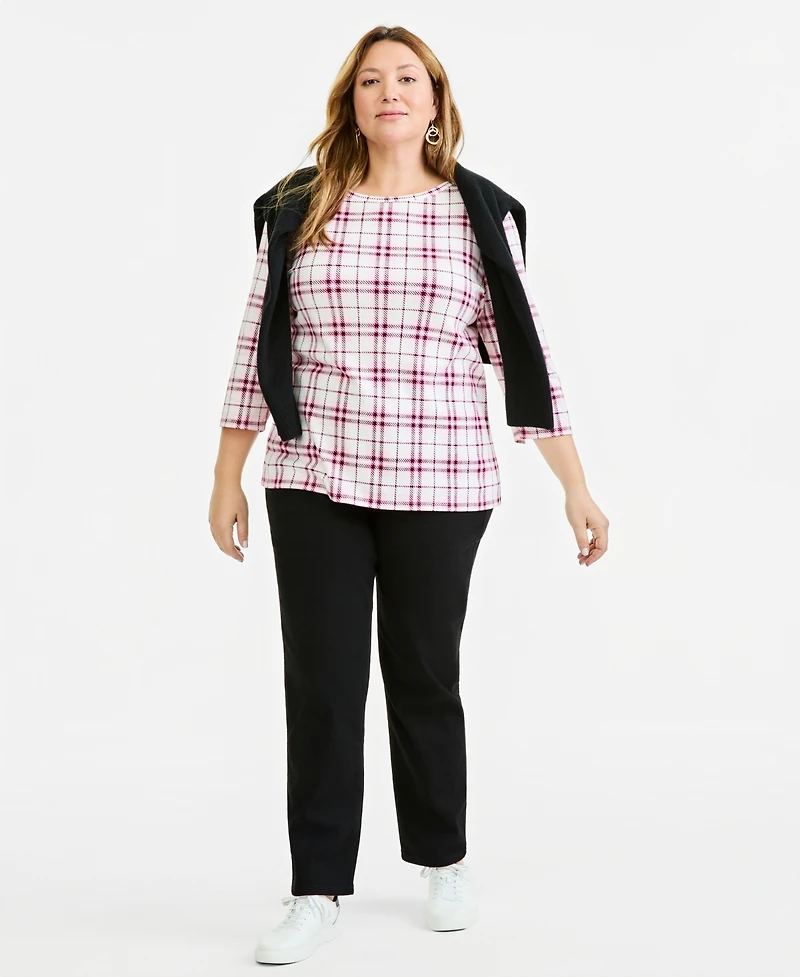 Style & Co Plus Printed 3/4 Sleeve Boat-Neck Top, Macy's Exclusive