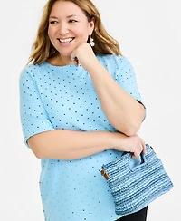 Style & Co Plus Printed Boat-Neck Elbow-Sleeve Top, Macy's Exclusive