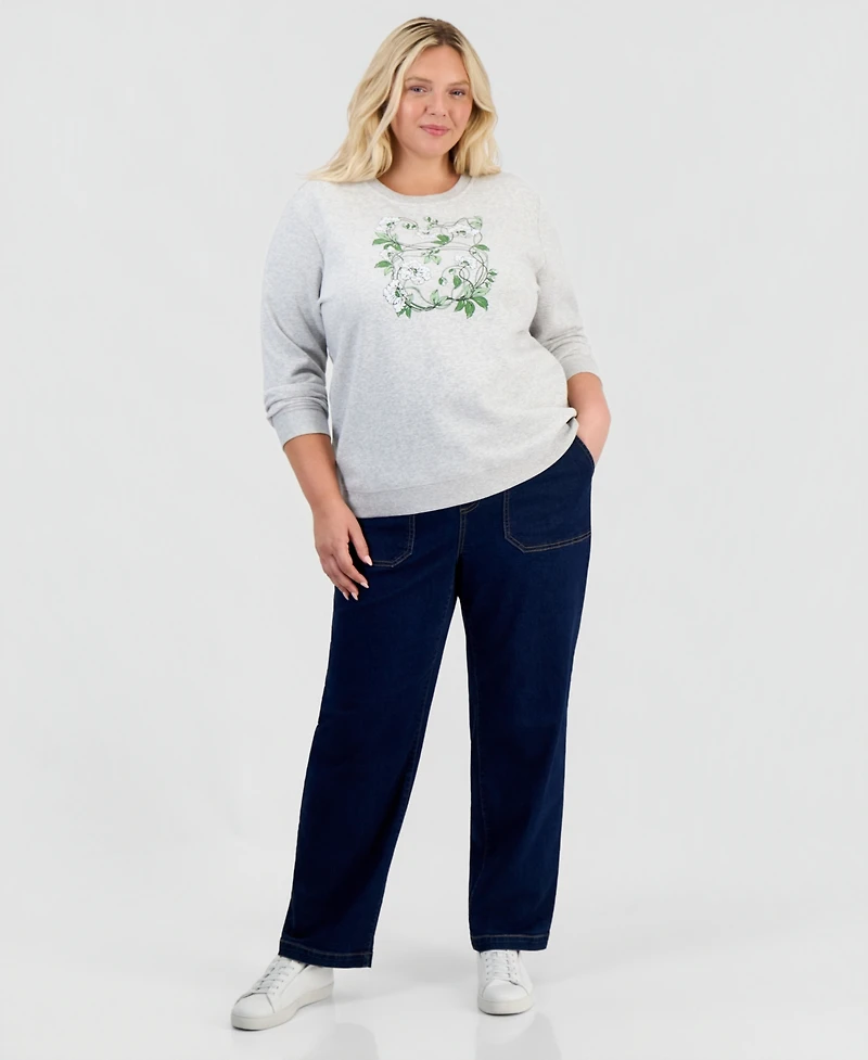 Style & Co Plus Fleece Floral-Print Pullover Sweatshirt, Created for Macy's