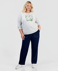 Style & Co Plus Fleece Floral-Print Pullover Sweatshirt, Created for Macy's
