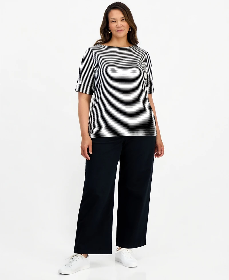 Style & Co Plus Printed Boat-Neck Elbow-Sleeve Top, Macy's Exclusive