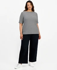 Style & Co Plus Printed Boat-Neck Elbow-Sleeve Top, Macy's Exclusive
