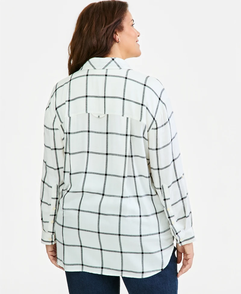 Style & Co Plus Plaid Point-Collar Long-Sleeve Button-Down Shirt, Macy's Exclusive
