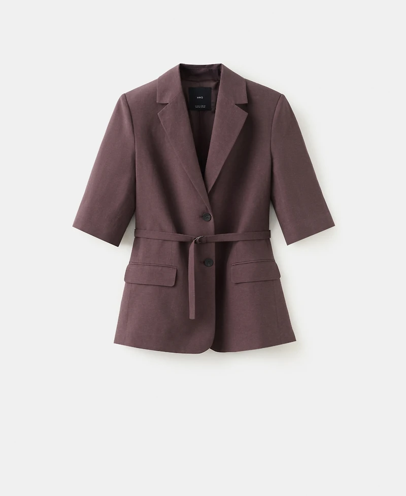 Mango Women's Belted Linen Suit Blazer