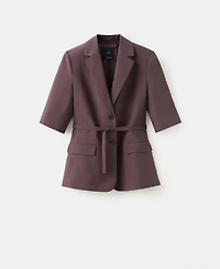 Mango Women's Belted Linen Suit Blazer