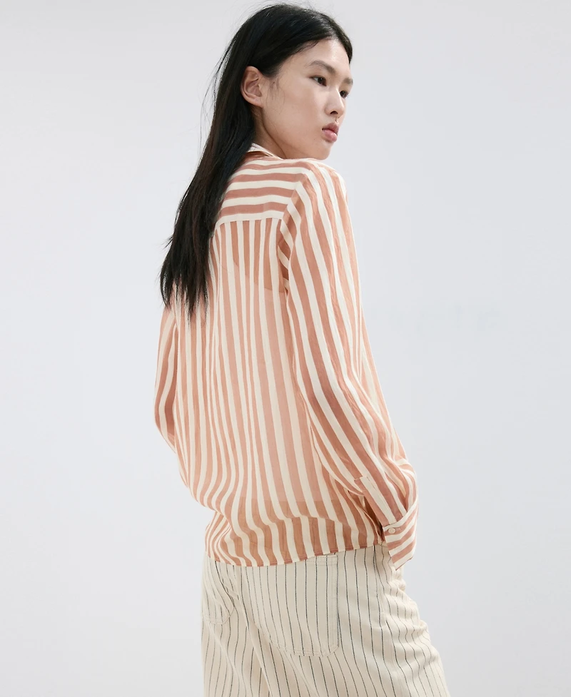 Mango Women's Semi-Transparent Striped Lyocell Shirt