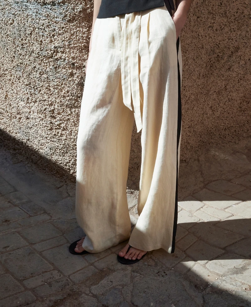 Mango Women's Contrast Stripe Linen Trousers