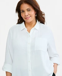 Style & Co Plus Button-Front Collared Long-Sleeve Shirt, Created for Macy's