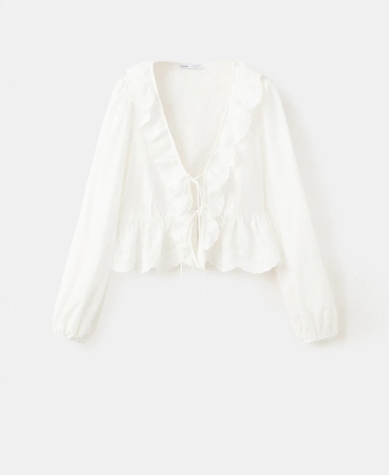 Mango Women's Ruffled Embroidered Blouse