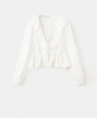 Mango Women's Ruffled Embroidered Blouse