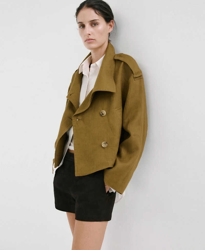 Mango Women's Funnel-Neck Linen Trench Coat