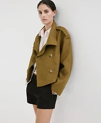 Mango Women's Funnel-Neck Linen Trench Coat