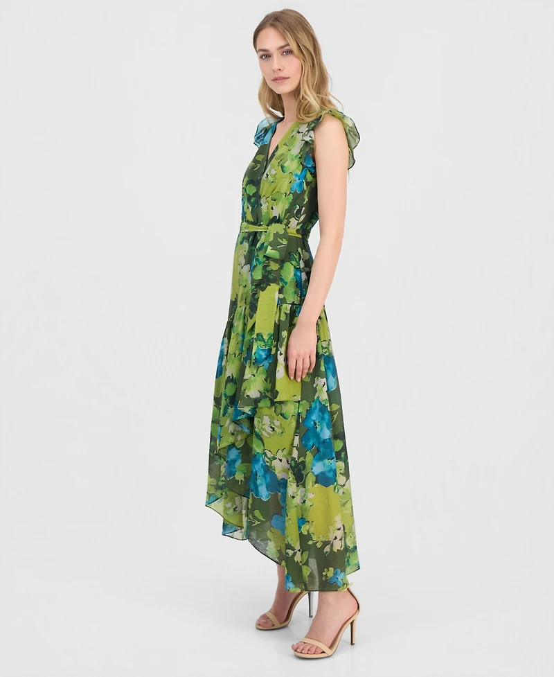 Anne Klein Women's Floral-Print Chiffon Tie-Waist Midi Dress