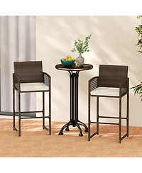 Sugift Set of 2 Outdoor Wicker Bar Height Patio Chairs with Cushions