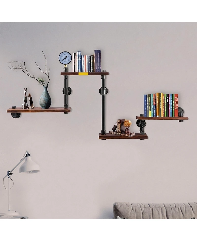 Sugift 4 Tier Industrial Pipe Shelving Rustic Floating Wall Mount Shelf