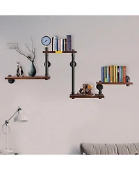Sugift 4 Tier Industrial Pipe Shelving Rustic Floating Wall Mount Shelf