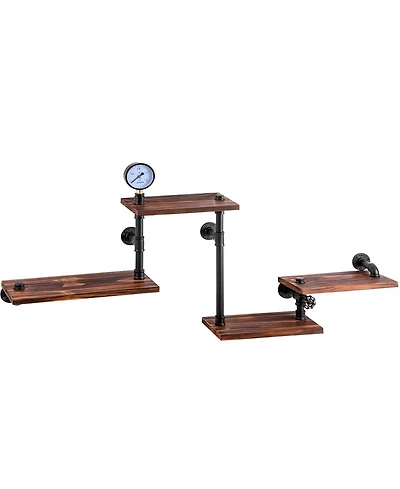 Sugift 4 Tier Industrial Pipe Shelving Rustic Floating Wall Mount Shelf