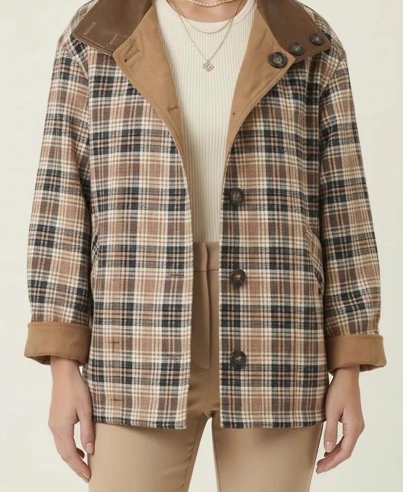 Modenaire Women's Reversible Plaid Solid-Side Jacket