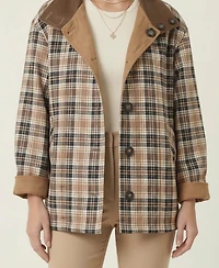 Modenaire Women's Reversible Plaid Solid-Side Jacket
