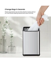 Home Zone Living 2 Gallon Slim Sensor Trash Can with Butterfly Lid and Touch Controls, Rectangular Stainless Steel, Silver