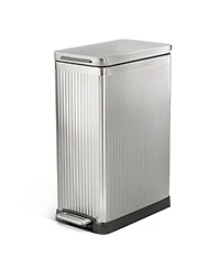 Home Zone Living 12 Gallon Slim Kitchen Trash Can with Step Pedal, Soft-Close Lid and Reeded Stainless Steel Body, Silver