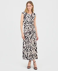 Anne Klein Women's Printed Ruched Pebble Jersey Midi Dress