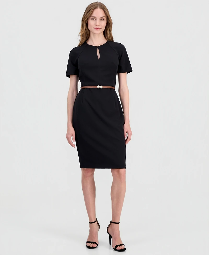 Anne Klein Women's Belted Scuba Crepe Sheath Dress