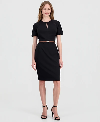 Anne Klein Women's Belted Scuba Crepe Sheath Dress
