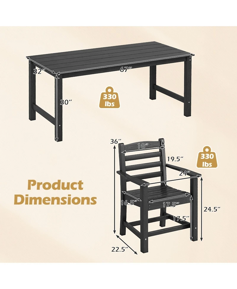 Gymax 7 Pcs Outdoor Dining Table Set for 6 People Rectangle and Armchairs