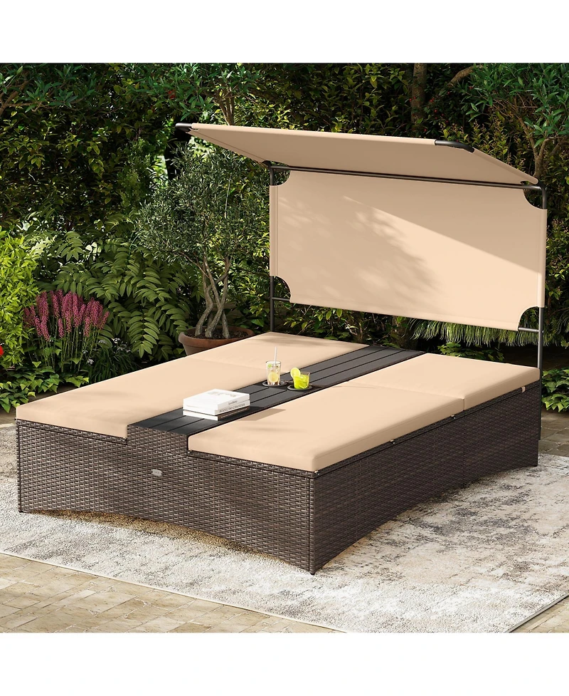 Slickblue 2-Person Patio Daybed with Adjustable Rattan Backrests