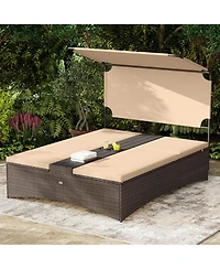 Slickblue 2-Person Patio Daybed with Adjustable Rattan Backrests