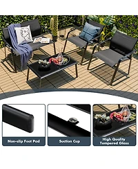Costway 4 Pcs Patio Furniture Set Loveseat Sofas Armrest Glass Table Deck