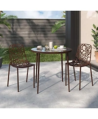 LeisureMod Devon Patio Dining Chair Set of 2 Aluminum Stackable Design Side Chair, Weather Resistant Metal Uv Protected