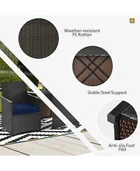3PCS Patio Rattan Furniture Set Cushion Sofa Armrest Garden Deck