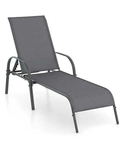 Gymax Patio Lounge Chair Chaise w/ Adjustable Reclining Armrest