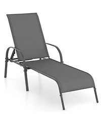 Gymax Patio Lounge Chair Chaise w/ Adjustable Reclining Armrest