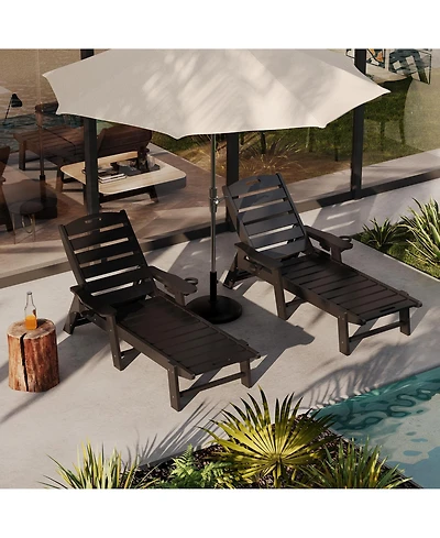 Homfan Hdpe 5-Position Outdoor Chaise Lounge with Cup Holder Set of 2, Resin Pool Lounger for Poolside, Patio, Garden
