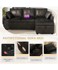 Aecojoy Sleeper Sofa Bed, 3-in-1 Pull Out Couch with Reversible Chaise, Leather