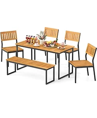 Sugift 6-Piece Acacia Wood Patio Dining Set with Bench and 2 in Umbrella Hole