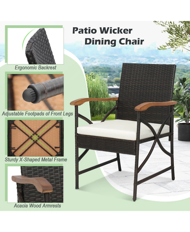 Sugift 5-Piece Patio Rattan Dining Set with Acacia Wood Tabletop and Armrests