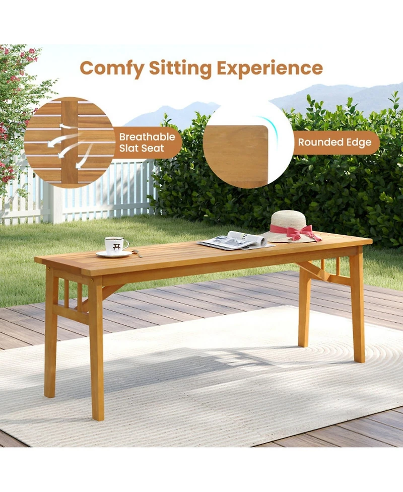Sugift 6-Piece Patio Acacia Wood Dining Set with Bench Rectangular Table and Chairs