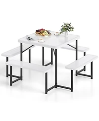 Sugift Outdoor Square Picnic Table Bench Set for 4-8 People with Umbrella Hole