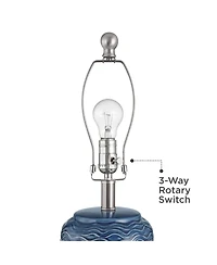 360 Lighting Waves Tall Modern Coastal 3-Way Table Lamps Set of 2 Blue Ceramic White Shade Living Room Bedroom Bedside